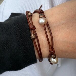 Chan Luu leather & freshwater pearl wrap bracelet